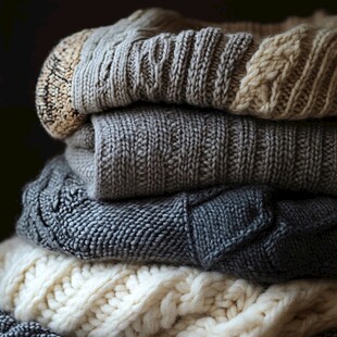 堆叠的多款针织毛衣