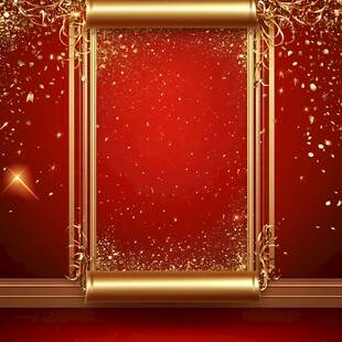 金色卷轴红底喜庆背景图