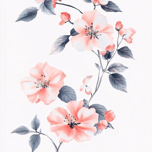 水墨风粉色花卉图案设计