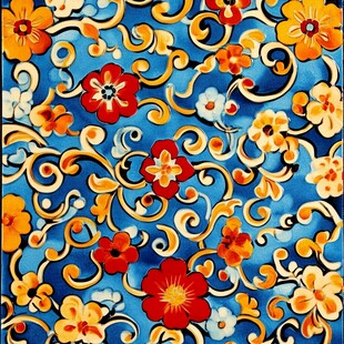 绚丽花卉卷草纹图案设计