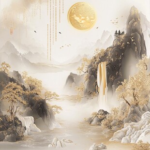 金色山水间 明月伴飞瀑
