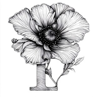 字母I上绽放的精致花朵