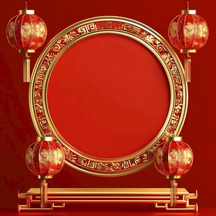 中式红金边框配喜庆灯笼