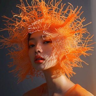 橙色创意头饰时尚模特照