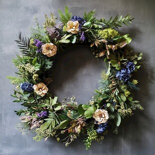 精美花卉绿叶编织花环