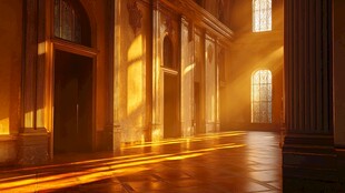 阳光洒落的古典华丽大厅