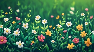 春日繁花盛开的梦幻草地