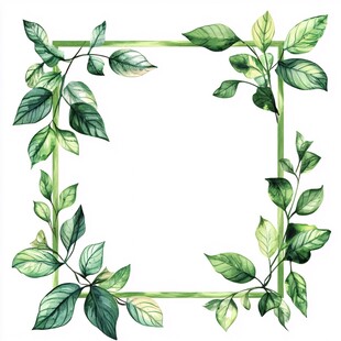 绿叶水彩边框装饰图案