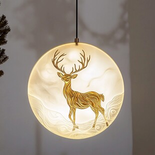中式鹿纹圆形吊灯赏