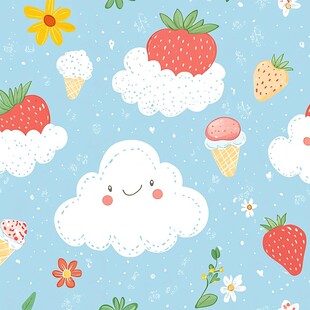 云朵草莓冰淇淋可爱图案