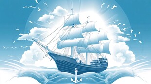 扬帆远航的海上帆船景象