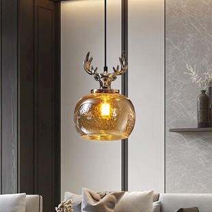 鹿头装饰玻璃吊灯室内美