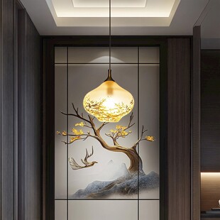 中式玄关精致吊灯装饰画