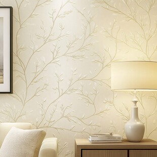 简约枝叶墙纸搭配温馨台灯