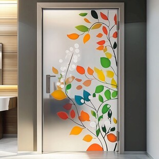彩色树叶图案玻璃门