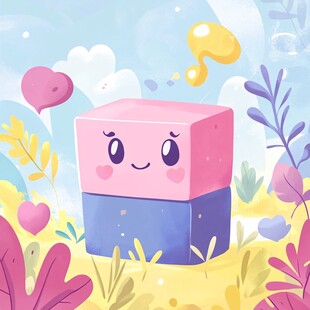 可爱方块置身梦幻花草间