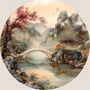 中式山水园林美景图