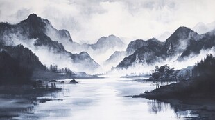 水墨山水间的静谧湖景