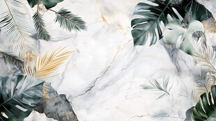 大理石底绿植装饰画