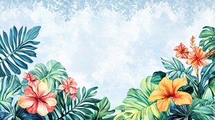 夏日热带花卉绿植背景图
