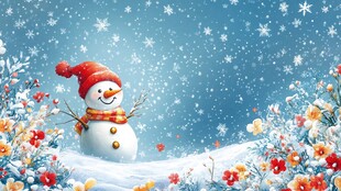 雪人与繁花共绘冬日美景