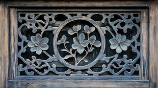 中式木雕窗棂 花卉鸟纹图案