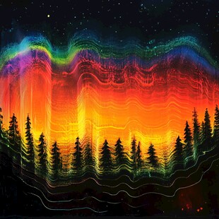 梦幻极光下的森林夜景