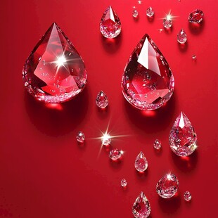 红色背景上的璀璨水滴形宝石