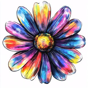 彩色水彩风绚丽花朵图案