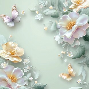 清新花卉与蝴蝶唯美背景图