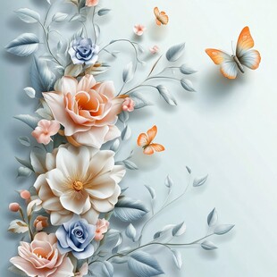 花卉蝴蝶装饰画清新图景