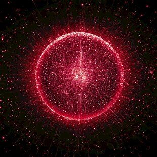 红色粒子发光球体背景图