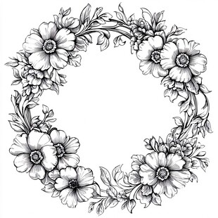 花卉手绘环形装饰图案