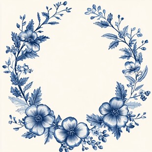 蓝白花卉花环装饰图案