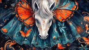 梦幻蝶翼白马奇幻插画