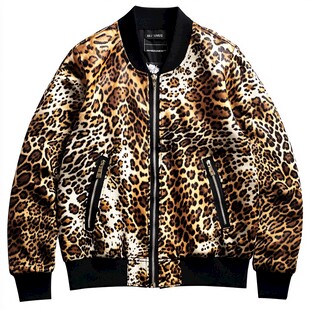 豹纹时尚拉链夹克外套