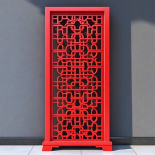 中式红漆镂空雕花屏风
