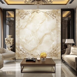 奢华客厅的大理石电视背景墙