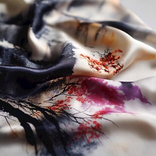 水墨风印花丝绸围巾