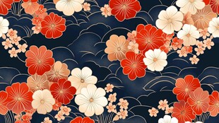 日式和风花卉海浪图案