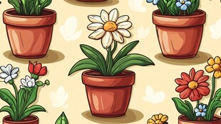 盆栽花卉无缝图案设计