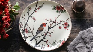 中式花鸟纹精美陶瓷盘