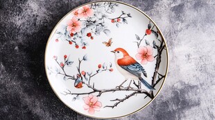 花鸟绘瓷盘 雅致中式风情