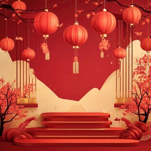 中式红灯笼喜庆场景布置