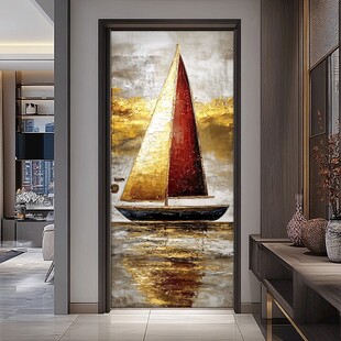 金色帆船玄关艺术装饰画