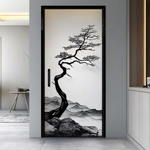 中式水墨风单松入户门画