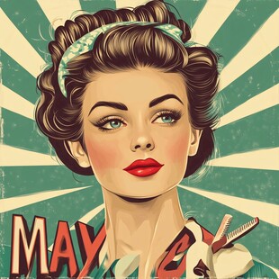 复古风五月美发女郎插画