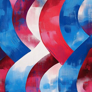红蓝渐变抽象曲线艺术画