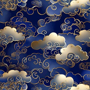 中式金蓝祥云无缝图案
