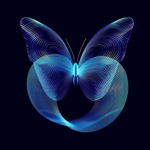 梦幻蓝调线条蝴蝶艺术图